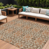 8' X 10' Terra Cotta Copper And Beige Medallion Washable Indoor Outdoor Area Rug
