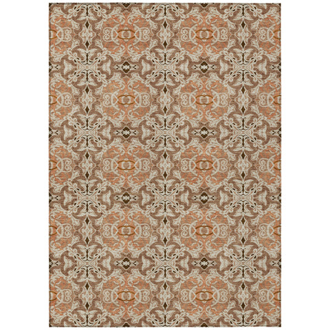 8' X 10' Terra Cotta Copper And Beige Medallion Washable Indoor Outdoor Area Rug