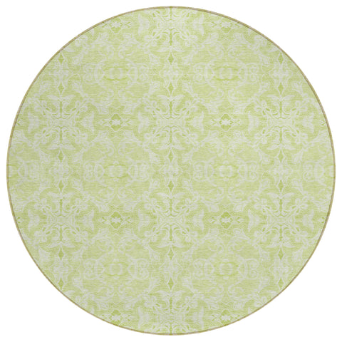8' Artichoke Green And Green Round Medallion Washable Indoor Outdoor Area Rug