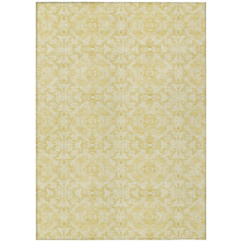 5' X 8' Gold And Ivory Medallion Washable Indoor Outdoor Area Rug