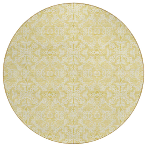 8' Gold And Ivory Round Medallion Washable Indoor Outdoor Area Rug