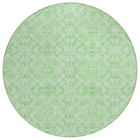 8' Lime Green And Green Round Medallion Washable Indoor Outdoor Area Rug