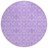 8' Lavender And Purple Round Medallion Washable Indoor Outdoor Area Rug