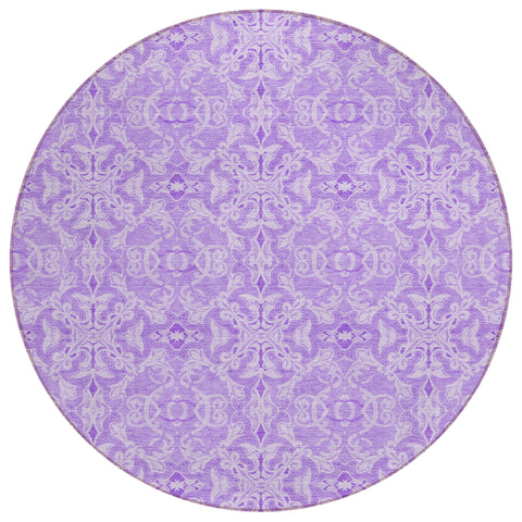 8' Lavender And Purple Round Medallion Washable Indoor Outdoor Area Rug