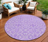8' Lavender And Purple Round Medallion Washable Indoor Outdoor Area Rug
