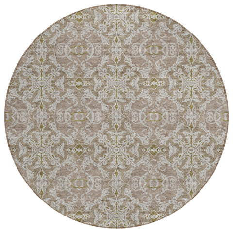 8' Brown Beige And Taupe Round Medallion Washable Indoor Outdoor Area Rug