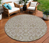 8' Brown Beige And Taupe Round Medallion Washable Indoor Outdoor Area Rug