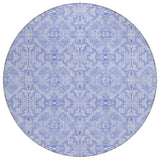 8' Sky Blue And Denim Blue Round Medallion Washable Indoor Outdoor Area Rug
