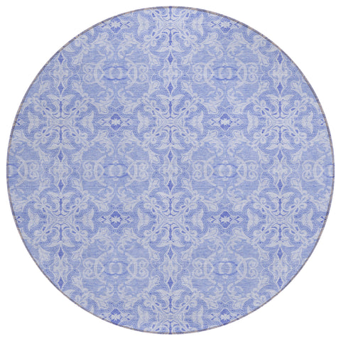 8' Sky Blue And Denim Blue Round Medallion Washable Indoor Outdoor Area Rug