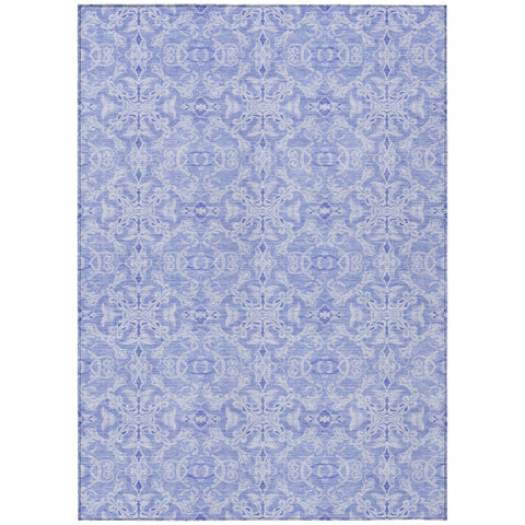 8' X 10' Sky Blue And Denim Blue Medallion Washable Indoor Outdoor Area Rug