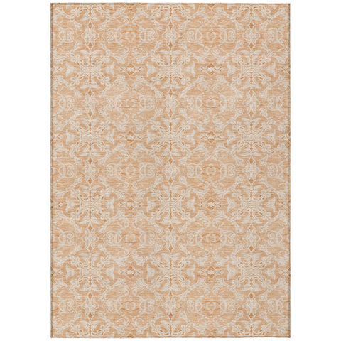 3' X 5' Salmon And Beige Medallion Washable Indoor Outdoor Area Rug
