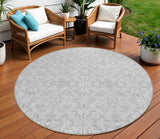 8' Silver And Gray Round Medallion Washable Indoor Outdoor Area Rug