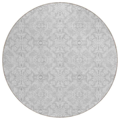 8' Silver And Gray Round Medallion Washable Indoor Outdoor Area Rug