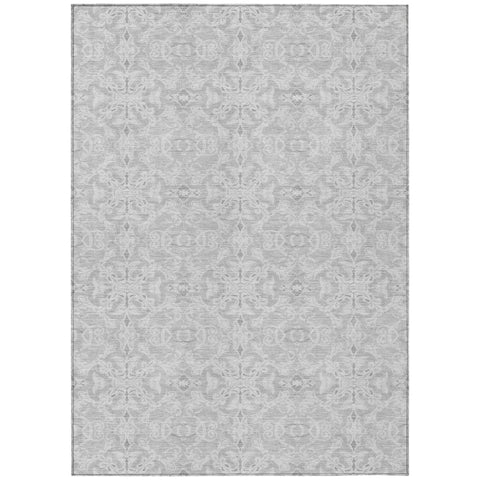 8' X 10' Silver And Gray Medallion Washable Indoor Outdoor Area Rug