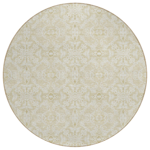 8' Tan And Beige Round Medallion Washable Indoor Outdoor Area Rug