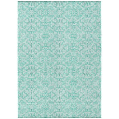 5' X 8' Turquoise And Teal Blue Medallion Washable Indoor Outdoor Area Rug