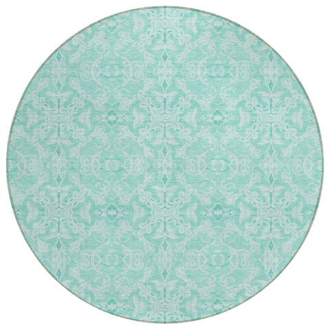 8' Turquoise And Teal Blue Round Medallion Washable Indoor Outdoor Area Rug