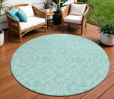 8' Turquoise And Teal Blue Round Medallion Washable Indoor Outdoor Area Rug