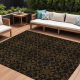 8' X 10' Brown And Black Medallion Washable Indoor Outdoor Area Rug