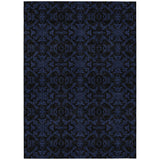 5' X 8' Blue And Navy Blue Medallion Washable Indoor Outdoor Area Rug