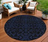 8' Blue And Navy Blue Round Medallion Washable Indoor Outdoor Area Rug