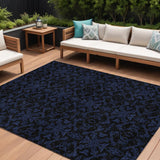 8' X 10' Blue And Navy Blue Medallion Washable Indoor Outdoor Area Rug