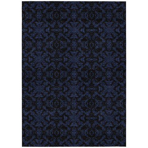 8' X 10' Blue And Navy Blue Medallion Washable Indoor Outdoor Area Rug