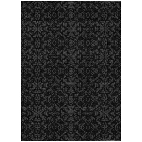 5' X 8' Gray And Charcoal Medallion Washable Indoor Outdoor Area Rug