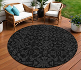 8' Gray And Charcoal Round Medallion Washable Indoor Outdoor Area Rug
