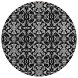 8' Ivory And Black Round Medallion Washable Indoor Outdoor Area Rug