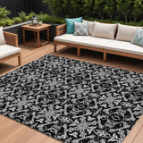 8' X 10' Ivory And Black Medallion Washable Indoor Outdoor Area Rug