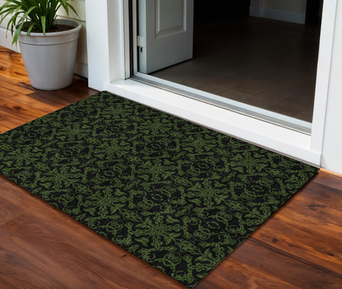 3' X 5' Olive Green And Green Medallion Washable Indoor Outdoor Area Rug