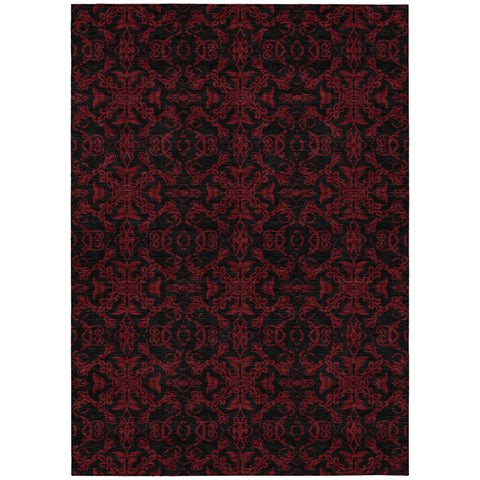 3' X 5' Red And Black Medallion Washable Indoor Outdoor Area Rug