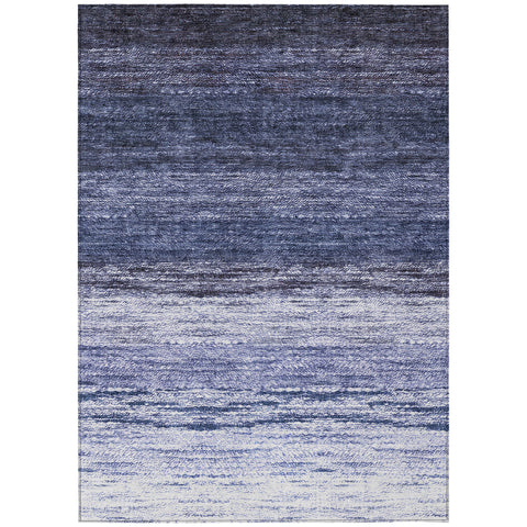 3' X 5' Navy Blue And Ivory Ombre Washable Indoor Outdoor Area Rug