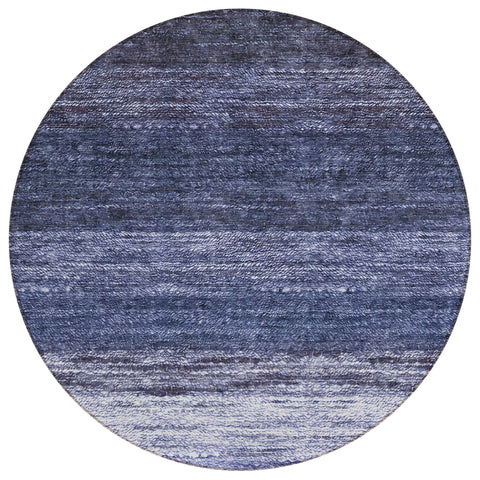 8' Navy Blue And Ivory Round Ombre Washable Indoor Outdoor Area Rug