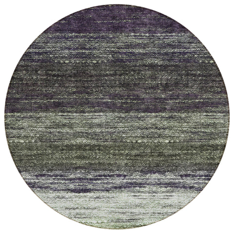8' Green Ivory And Purple Round Ombre Washable Indoor Outdoor Area Rug