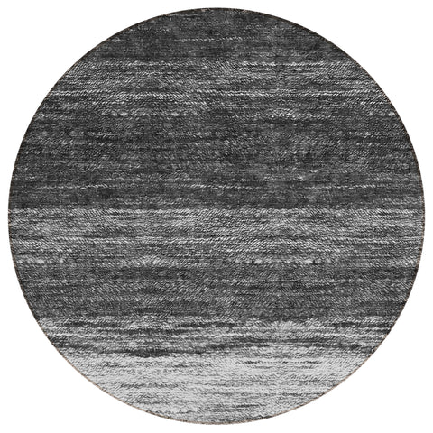 8' Gray Silver And Ivory Round Ombre Washable Indoor Outdoor Area Rug