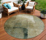 8' Brown Beige And Ivory Round Abstract Washable Indoor Outdoor Area Rug