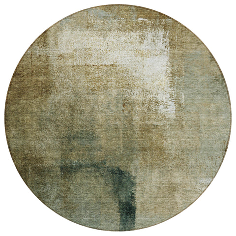 8' Brown Beige And Ivory Round Abstract Washable Indoor Outdoor Area Rug