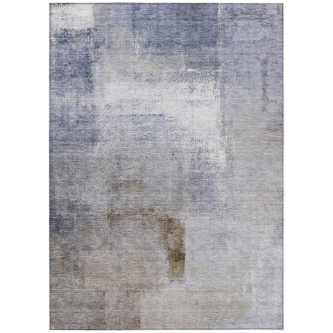 3' X 5' Navy Blue And Sky Blue Abstract Washable Indoor Outdoor Area Rug