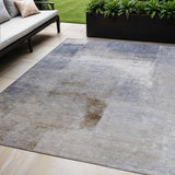 5' X 8' Navy Blue And Sky Blue Abstract Washable Indoor Outdoor Area Rug