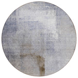 8' Navy Blue And Sky Blue Round Abstract Washable Indoor Outdoor Area Rug