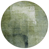 8' Artichoke Green And Sage Round Abstract Washable Indoor Outdoor Area Rug