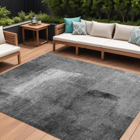 8' X 10' Gray Silver And Charcoal Abstract Washable Indoor Outdoor Area Rug