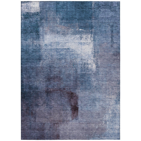 5' X 8' Navy Blue And Sky Blue Abstract Washable Indoor Outdoor Area Rug