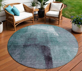8' Teal Blue Aqua And Ivory Round Abstract Washable Indoor Outdoor Area Rug