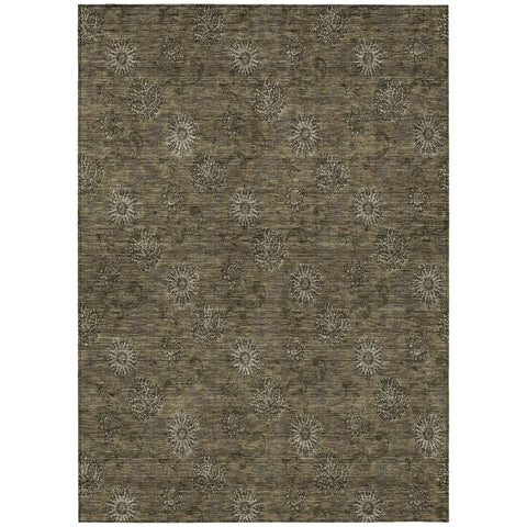 5' X 8' Brown And Beige Floral Washable Indoor Outdoor Area Rug