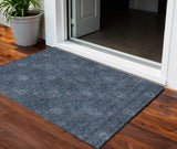 3' X 5' Blue And Navy Blue Floral Washable Indoor Outdoor Area Rug