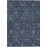 3' X 5' Blue And Navy Blue Floral Washable Indoor Outdoor Area Rug