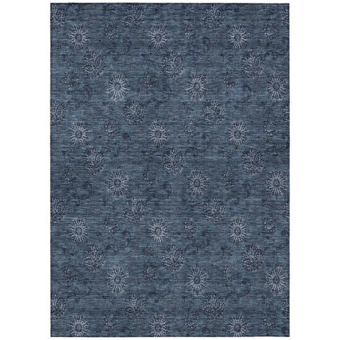 3' X 5' Blue And Navy Blue Floral Washable Indoor Outdoor Area Rug